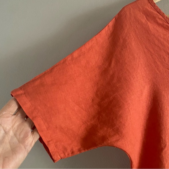 Filosofia Women’s 100% Linen Dress Spice Orange Double V-Neck Pockets Size XS - Picture 5 of 13